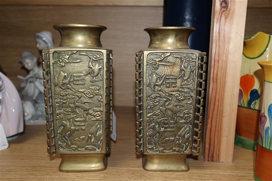 A pair of Chinese bronze square vases, late 19th century Height 21cm